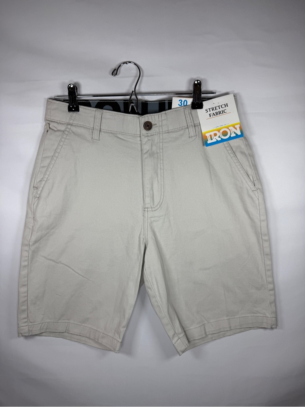IRON CO Men's Stretch Shorts (SIZE 30) Flex Waist Flat Front SAND DUNE NWT